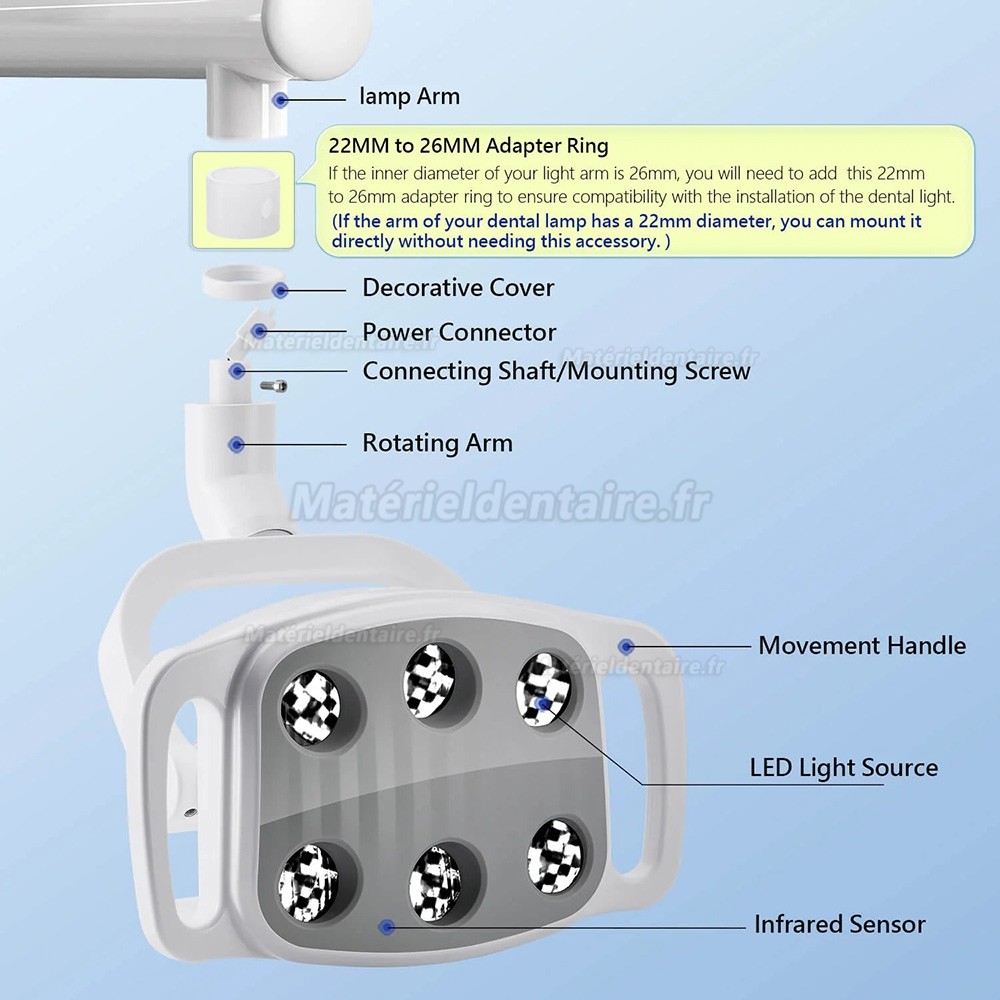 Lampe pour fauteuil dentaire KY KY-P151 6 LED 9W bicolore réglable